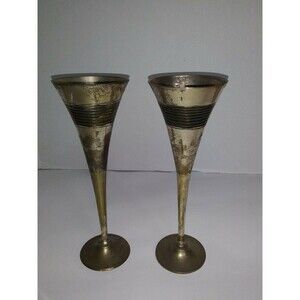 Vintage Landes 2 Tall Silver Plated and Brass Wine Cups Barware Made in India